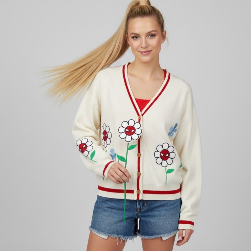 Marvel Spider-Man Flower Knit Cardigan - Size 2X